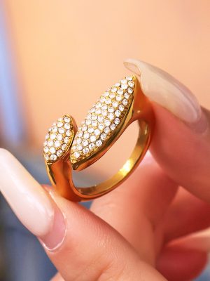 Stainless Steel Full Rhinestone Zircon Irregular Geometric Open Ring Advanced Ring Hand Jewelry