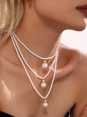 Stainless Steel Zircon Big Pearl Shijia Shell Pearls Clavicle Necklace French Elegant Light Luxury Princess Daily Accessories