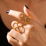 Simplicity and Exaggeration 8-Word Line Open Ring Stainless Steel PVD 18K Gold Plating Cold Finger Ring