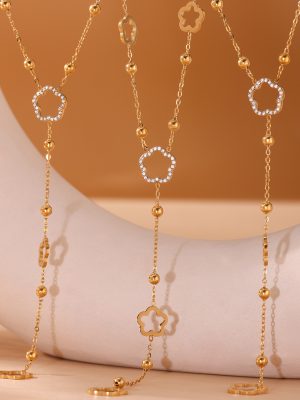 New Tassel Zircon Flower Steel Ball Necklace Temperament Multi-Layer Design Stainless Steel Women's Ornament