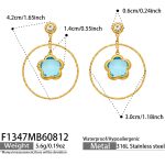 color: F1347-Blue Glass Stone Gold Earrings