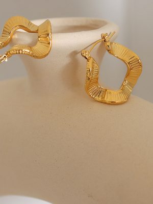 Irregular Shaped Ear Clip Personality Chic Stainless Steel Wave Ring Plated 18K Real Gold Ear Rings