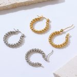 Simple Personalized All-Match Earrings Geometric Line Twist Design Stainless Steel Gold Plated Glossy O-Shaped Earrings
