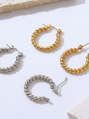 Simple Personalized All-Match Earrings Geometric Line Twist Design Stainless Steel Gold Plated Glossy O-Shaped Earrings