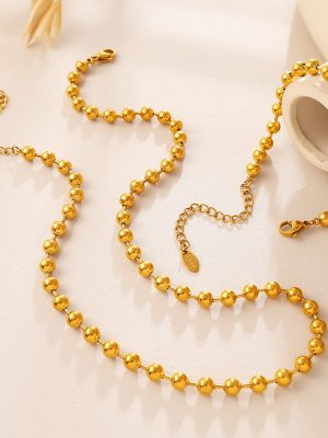Light Luxury Gold Ball Bracelet Necklace Does Not Fade 18K Gold Plating Advanced Twin Suit for Women