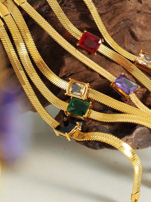 Sex Girl Unique No Color Fading Necklace Same Necklace Colorful Zircon Design Blade Chain