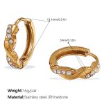color: EH1119WEG White Rhinestone Gold Hoop Earrings