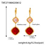 color: TXF271-Gold Red Glass Stone Earrings