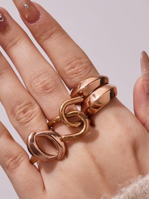 Advanced Stainless Steel Rose Gold Ring Set Design Geometric Ring Female Accessories