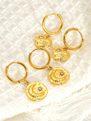 Stainless Steel Eight Awn Star Earrings Plated 18K Ear Clip Earrings Temperament Wild Zircon Earrings