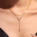 Cloak Moon Inlaid Zircon Tassel Double-Layer Clavicle Necklace Temperamental Bracelet Stainless Steel Simple Set