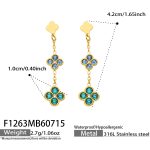 color: F1263-Four-petal Flower Blue Color Zircon Gold Earrings