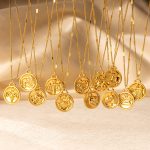 Real Gold Plating Pattern round Plate Pendant Twelve Constellation Stainless Steel Necklace Light Luxury Clavicle Chain