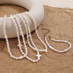 French New Freshwater Pearl Bracelet and Necklace Set Light Luxury Stainless Steel 18K Gold Plating