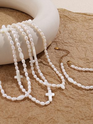French New Freshwater Pearl Bracelet and Necklace Set Light Luxury Stainless Steel 18K Gold Plating