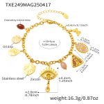 color: TXE249-Gold Multi-charm Enamel Yellow Zircon Bracelet -16+5cm