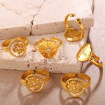 Retro Golden Cross Star Diamond Open Ring Design Light Luxury Personalized Ring