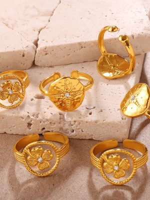 Retro Golden Cross Star Diamond Open Ring Design Light Luxury Personalized Ring