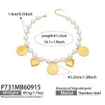color: P731-Heart Acrylic Bead Gold Necklace -41+5cm