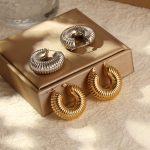 Ins18k Gold Thread Stainless Steel Hollow Earrings Women's Vintage Earrings Spray