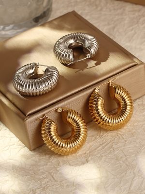 Ins18k Gold Thread Stainless Steel Hollow Earrings Women's Vintage Earrings Spray