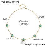 color: TXP511-Light Green Glass Stone Gold Necklace 40+5cm