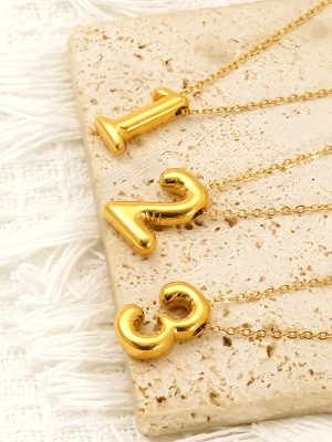 Elegance Retro Jewelry Stainless Steel Gold Plated Party Bubble Number Pendant Necklace