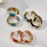 Bohemian Three-Color Enamel Ear Ring Plated 18K Real Gold Drop Oil Flower Stainless Steel Ear Clip Color Retention