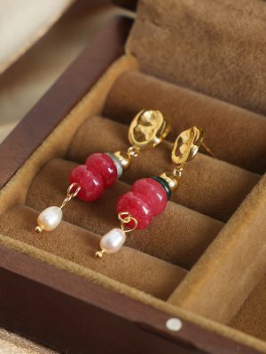 New Retro Affordable Luxury Natural Stone Handmade Beaded Long Freshwater Pearl Pendant Earrings Jewelry Women