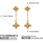 color: F1010-Champagne Color Four-petal Flower Zircon Gold Earrings