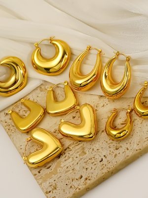 Stainless Steel High-Grade Gold Heart-Shaped Glossy Hollow Earrings Personalized Simple and Light Luxury Earrings