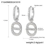 color: F1649-Steel Color Box Link Set with Zircon Earrings