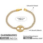 color: E449-White Zircon Pig Nose Link Gold Bracelet -17cm