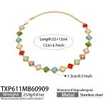 color: TXP611-Colorful Glass Stone Flower Gold Necklace -32+2cm