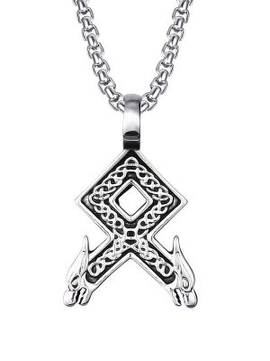 Norls Vikings Rune Necklace Nordic Wolf Head Men Personalized Pendant Stainless Steel
