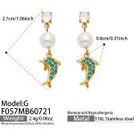 color: F057-G Style Blue Color Zircon Dolphin Gold Earrings