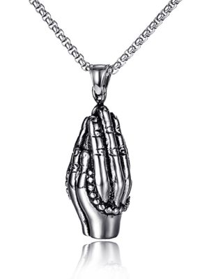 Stainless Steel Ornament Vintage Praying Hands Men's Pendant Necklace