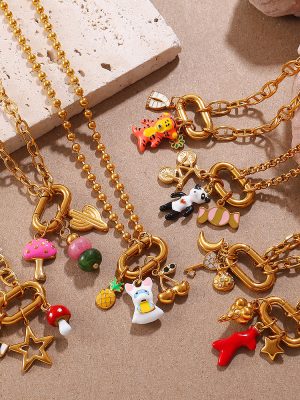 Holiday Stainless Steel Strawberry Mushroom Necklace DIY Pendant Pendant Multi-Plain Women