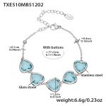 color: TXE510-Lake Blue Faceted Stone Steel Color Bracelet 16.5+5cm