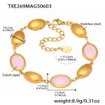 color: TXE269-Gold Pink Opal Bracelet 17+5cm