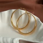 Hong Kong New Retro Large Circle Hollow Earring Ear Clip Elegant Cold Stainless Steel Gold Plated Earrings Earrings