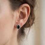 Light Luxury Design Green Black Earrings Agate Stainless Steel Double Pendant Necklace Female Summer Clavicle Chain