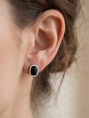 Light Luxury Design Green Black Earrings Agate Stainless Steel Double Pendant Necklace Female Summer Clavicle Chain
