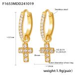 color: F1653-Gold Cross Set with Zircon Earrings