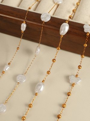 Irregular Pearl Jewelry Set Decorative Necklace Light Luxury Advanced Bracelet Plated 18K Gold Bracelet