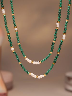Handmade Beaded Malachite Natural Freshwater Pearl Clavicle Necklace Design Girls' Accessories