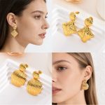 Golden stainless steal earrings, light luxury, high-end, exaggerated earrings, designed for autumn and winter, women's round ear studs.