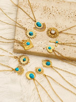Stainless Steel SUNFLOWER Devil's Eye All-Match Necklace Female Lock Advanced Turquoise Clavicle Chain Pendant