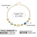 color: TXP619-Blue Glass Stone Gold Necklace -41+5cm