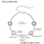 color: TXE515-Pink Color Glass Stone Steel Color Bracelet 16+5cm